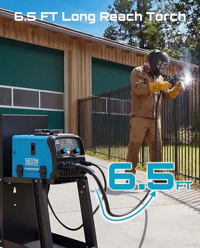 SEESII 135A MIG Welder 110V - 3-in-1 Gasless Flux Core/Lift TIG/Stick Welding Machine, 7.7lbs Portable IGBT Inverter, Large Digital Display Multi Process Welder