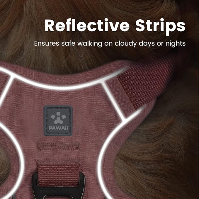 Pawaii No Pull Dog Harness with Pet ID Tag, Reflective Vest | Built for safer walks with a QR Pet ID Tag, front no pull clip, reflective trim, control handle and breathable mesh lining