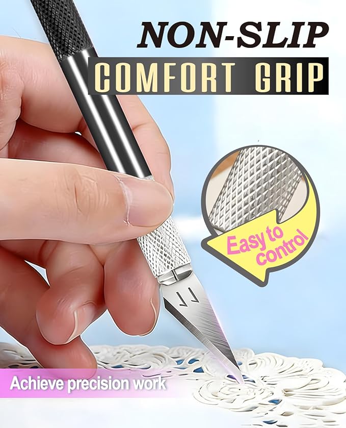 DIYSELF Craft Knife with 10 Extra #11 Blades, Precision Hobby Knife Set with Steel Ruler, Exacto Knife for Crafting, Polymer Clay, Pottery, Paper, Vinyl, Stencil & Model Making (Black)