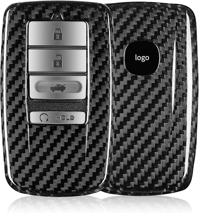 T-carbon Key Fob Cover Fits Acura MDX 2022,Glass Fiber Key Fob Case Compatible with Acura 2023 RDX MDX RLX NSX ILX TLX TLX-L CDX Smart Remote Keyless Accessories Key Shell Protector Silver Black