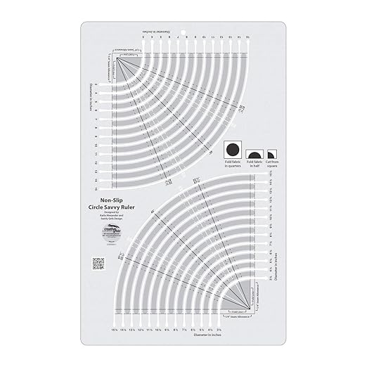 Creative Grids Circle Savvy 11-3/4in x 18-1/2in Quilting Ruler – CGRSAV1 – Made in USA, Non-Slip Grip Acrylic Fabric Strip Cutting, Sewing, Crafting, Patchwork Ruler & Template
