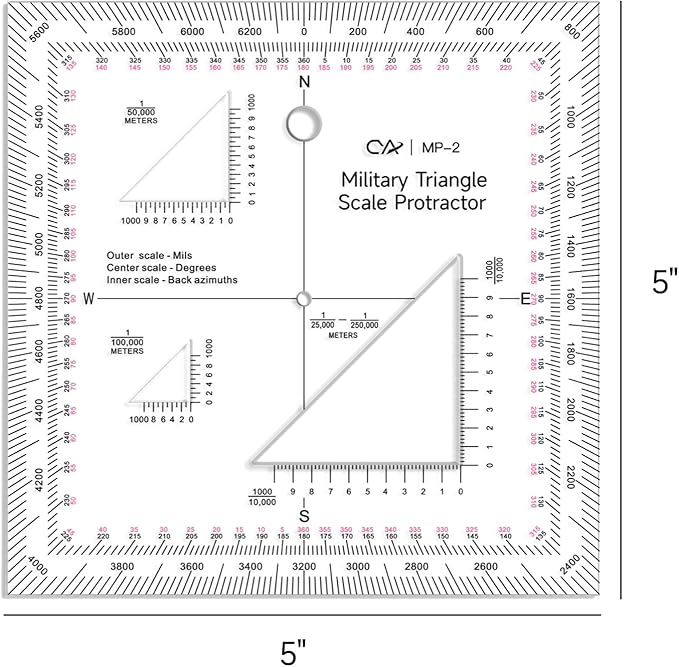 CYA Military Map Protractor Coordinate Scale Map for Land Navigation, Military Style UTM/MGRS Coordinate Scale