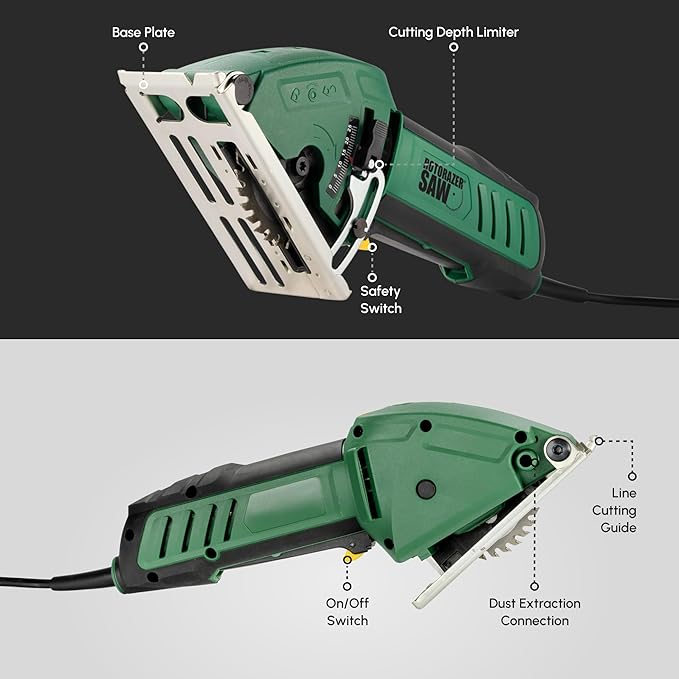 Official ROTORAZER Compact Circular Saw Set for DIY Projects - Cut Drywall, Tile, Grout, Metal, Pipes, PVC, Plastic, Copper, and Carpet w/Blades, Dust Collector & Case - AS SEEN ON TV (Green)