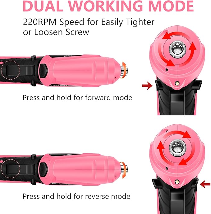 JENABOM 47 in 1 Electric Screwdriver Cordless Rechargeable Small Power Drill Set 3.6V Li-ion 3Nm Max Torque Electric Rotatable with LED Light Screwdriver, Pink