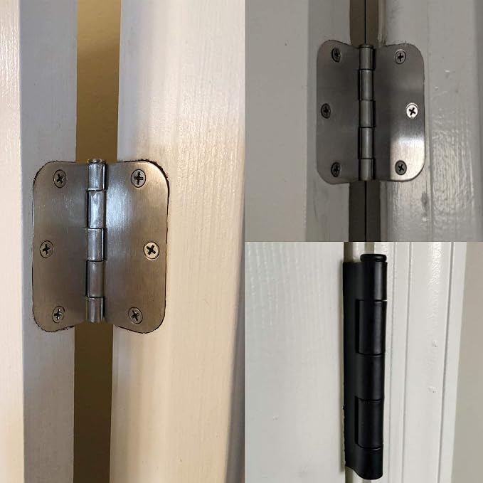 24 Pack Rounded Matte Black Door Hinges 3.5 inch x 3-1/2", 5/8 Radius Storage Hinge with White Interior Decoration Doors Classic Colour Coordination Closet Shed Hardware for Inside Home Improvement