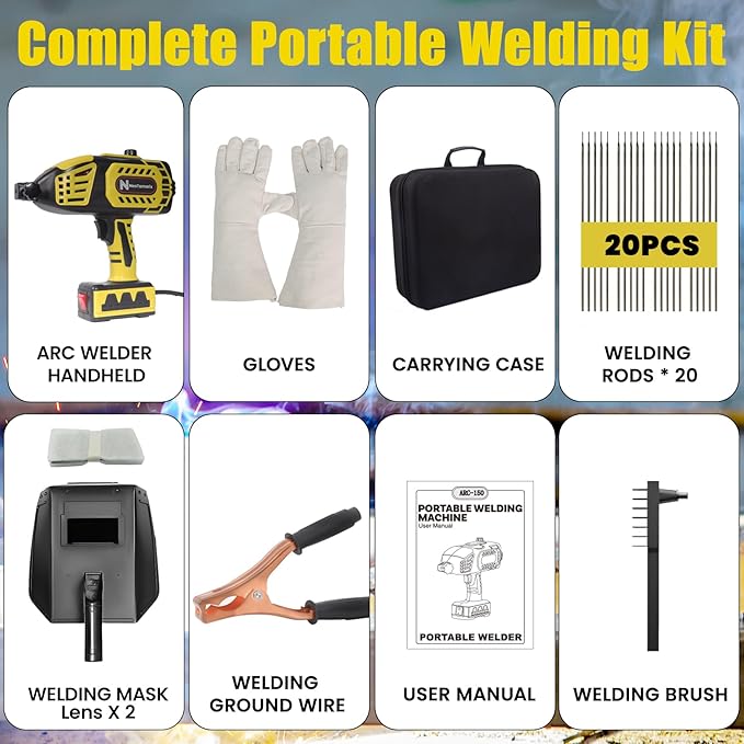 Handheld Welder Machine 110V, NeoTamarix 20-150A IGBT Inverter Portable Welder Gun with 5 Variable Current Adjustment & 20PCS Rods, Portable ARC Welding Gun Fits for 1/16"-1/8" Rods