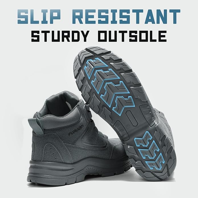 Furuian Steel Toe Boots for Men Women Comfortable Lightweight Work Boots for Men Slip Resistant High Top Steel Toe Safety Shoes Puncture Proof Indestructible Construction Shoes