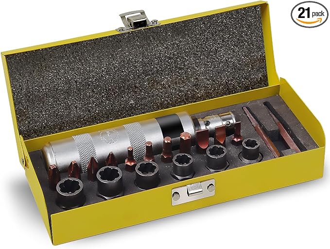 AKM 3/8" Hand Manual Reversible Impact Driver Master Screw and Bolt Extractor Set-21 PCS Impact Screwdriver S2 Steel Much More Durable Disengage Rusted Fasteners or Frozen Bolts