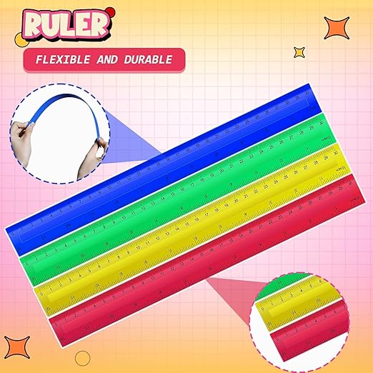 300 Pcs 12 Inch Rulers Bulk Plastic Kid Ruler for Back to School Supplies, Flexible Assorted Color Ruler with Centimeters and Inches for Students Operation Christmas Charity Donation Supplies (300)