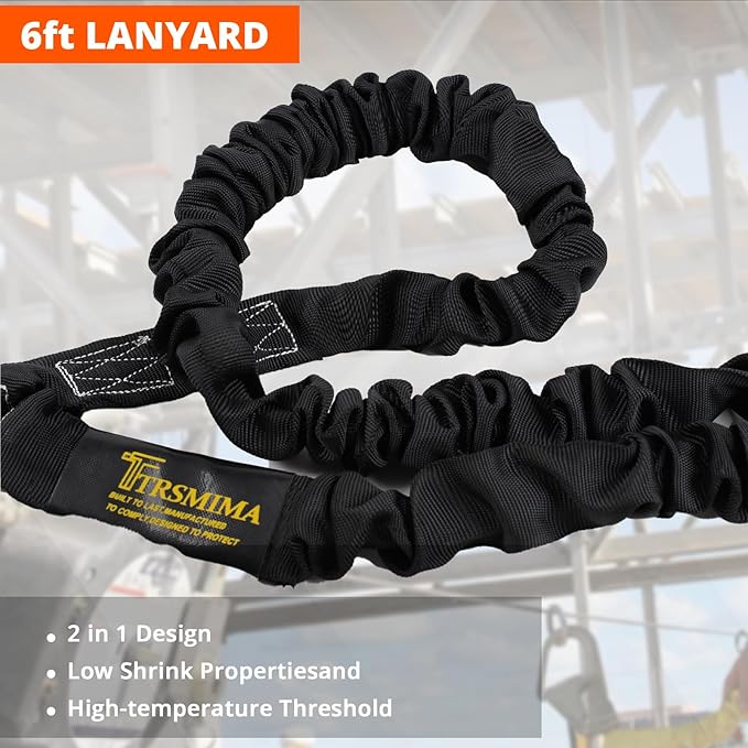 TRSMIMA Safety Harness Fall Protection - Safety Harnesses Construction Kit | Fall Arrest Full Body Safety Harness with Shock Absorbing Lanyard Tongue Buckle Orange