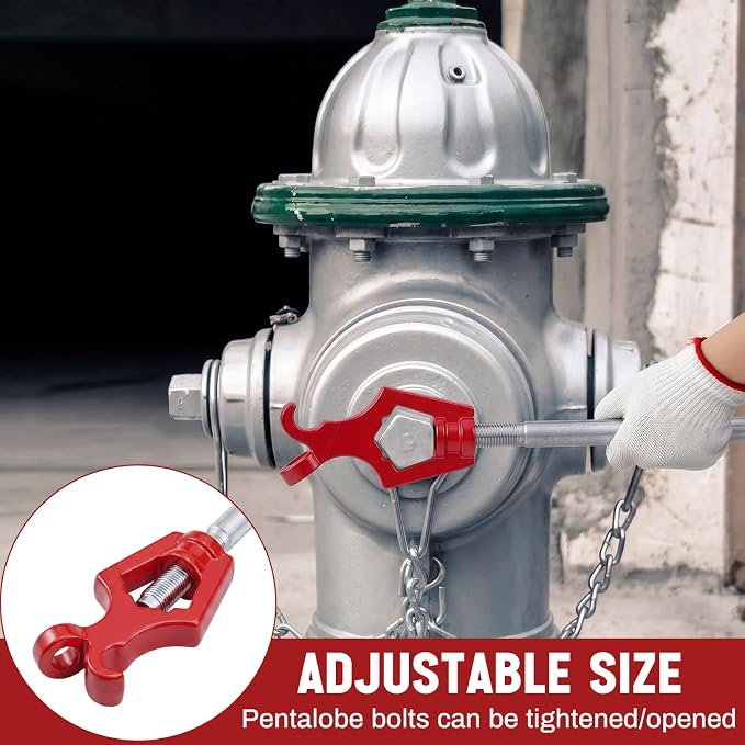 Tandefio 1 Pcs Fire Hydrant Wrench, Pentagon 1-3/4" /square 1-1/4", Red | Adjustable Hydrant Key for Utility Crews, Multifunctional Hydrant Wrench for Tightening Fire Nuts Tightening Water Pipes