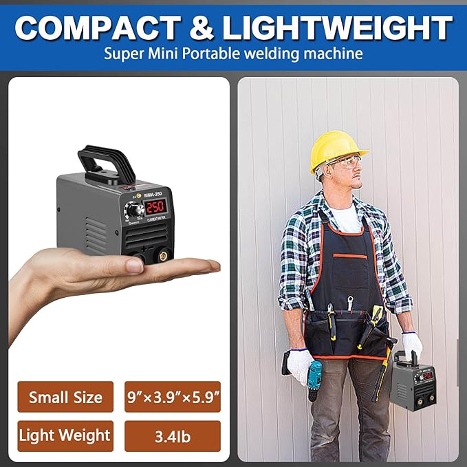 Super Mini Stick Welder Machine,110V 250A ARC Portable MMA Welding Machine for Beginners,Welding Machine with 10pcs Welding Rod Tools,IGBT Inverter Welder,Hot Start Arc Force Anti-stick (Gray)