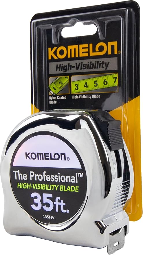 Komelon 435HV High-Visibility Professional Tape Measure, 35-Feet by 1-Inch, Chrome