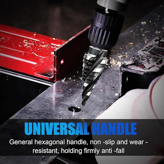 M35 Four Spiral Flute Step Drill Bit Set 1/8"-7/8"(3 pcs), 1/4" Hex Shank Unibit Step Drill bit, Impact Resistant M35 Cobalt Step Drill Bit, for Stainless Steel, Wood, Aluminum, Plastic