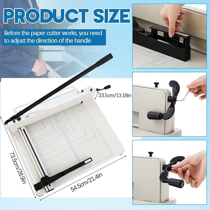 Threlaco 17 Inch A3 Heavy Duty Guillotine Paper Cutter 400 Sheet Capacity Guillotine Paper Cutter Stack Cards Trimmer Solid Steel with Metal Base for Cardstock Leather Office Home School (White)