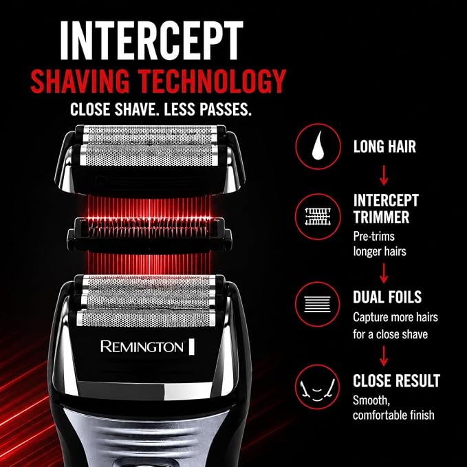 Remington F5 Power Series Foil Shaver, Electric Razor for Men, Cordless Rechargeable with Pop Up Trimmer, Pivot & FlexFoil Technology, Lightweight Handheld Design, Black