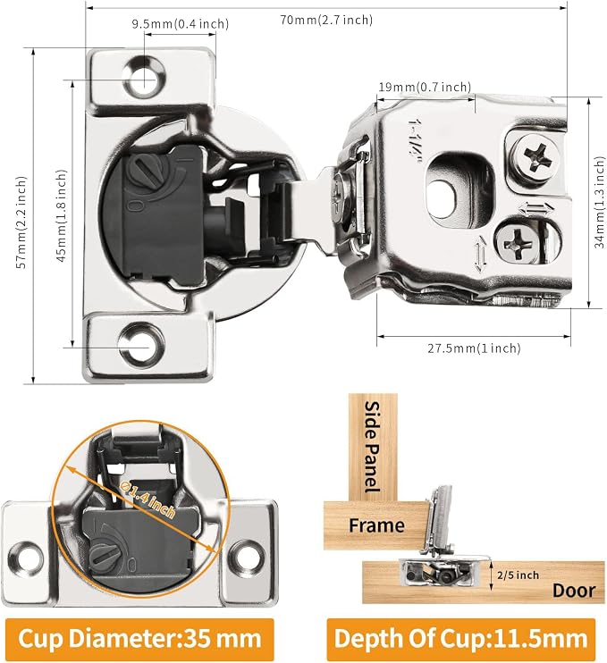 Chibery 2 Pack 1-1/4" 4D Overlay Soft Close Concealed Hinges for Face Frame Door, Control Closing Speed, Smooth Slow Self Close Hinges, Satin Nickel, 105° Open Angle Stainless Steel Cabinet Hinges
