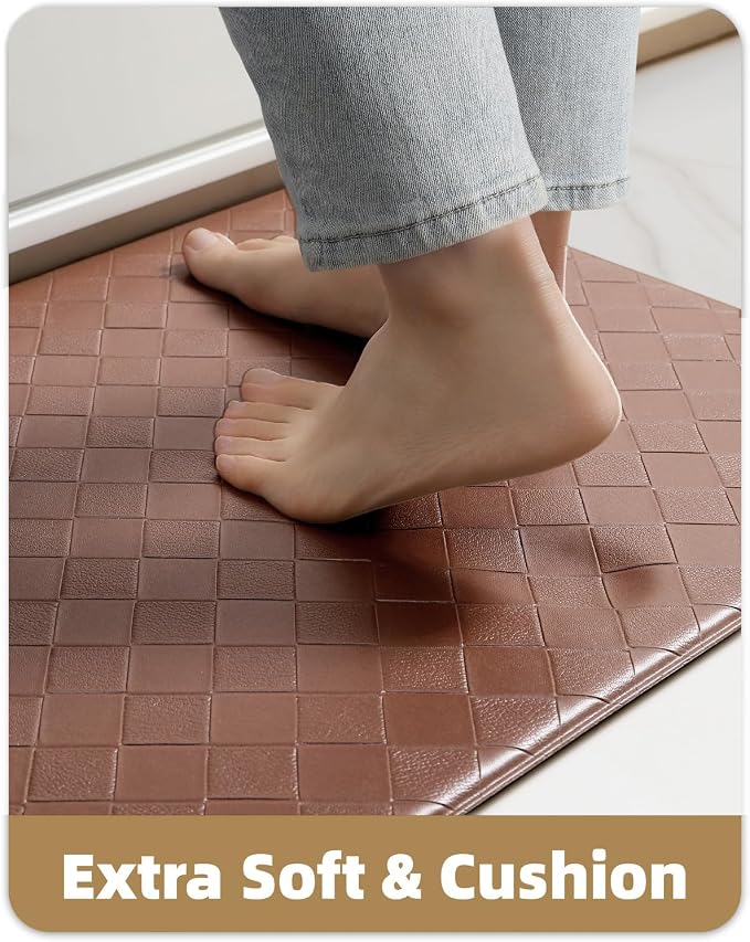 Color&Geometry Anti Fatigue Cushioned Kitchen Floor Mats,24"X87",Long Runner Rug Non Slip Waterproof,Memory Foam Padded Standing Mat for Front Sink,Brown