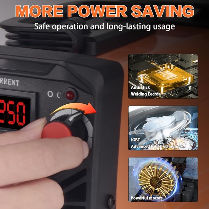 Super Mini Stick Welder Machine,110V 250A ARC Portable MMA Welding Machine for Beginners,Welding Machine with 10pcs Welding Rod Tools,IGBT Inverter Welder,Hot Start Arc Force Anti-stick (Orange)