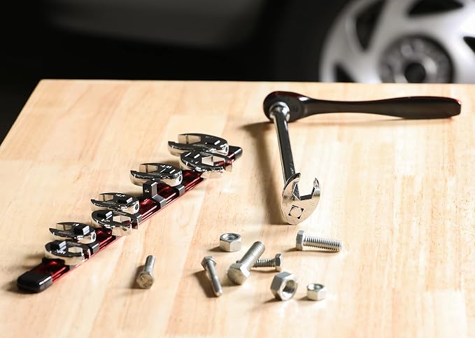 ARES 33011 8-Piece SAE Flare Nut Crowfoot Wrench Set | 3/8-Inch Drive Flare Nut Crowfoot Wrenches from 3/8-Inch to 7/8-Inch; Includes Storage Rail