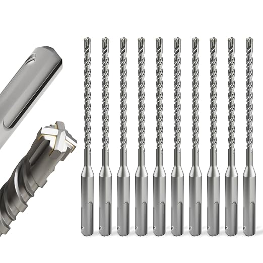 10PCS SDS Plus Rotary Hammer Drill Bits, 10pcs (3/16"*6"-5mm*160mm) - 4 Carbide Cutting Edges, Ideal for Masonry| Heavy-Duty Masonry |Hammer Drill Bits for Precision Drilling