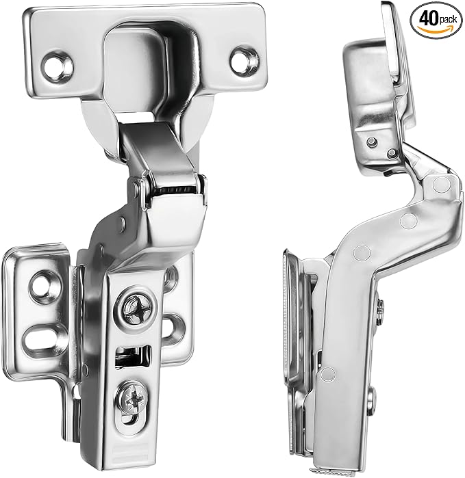 40pcs Inset Cabinet Hinge Frameless Concealed Door Hinges European Soft Closing Four-Hole Mounting Plate Hinges Nickel Plated Finish