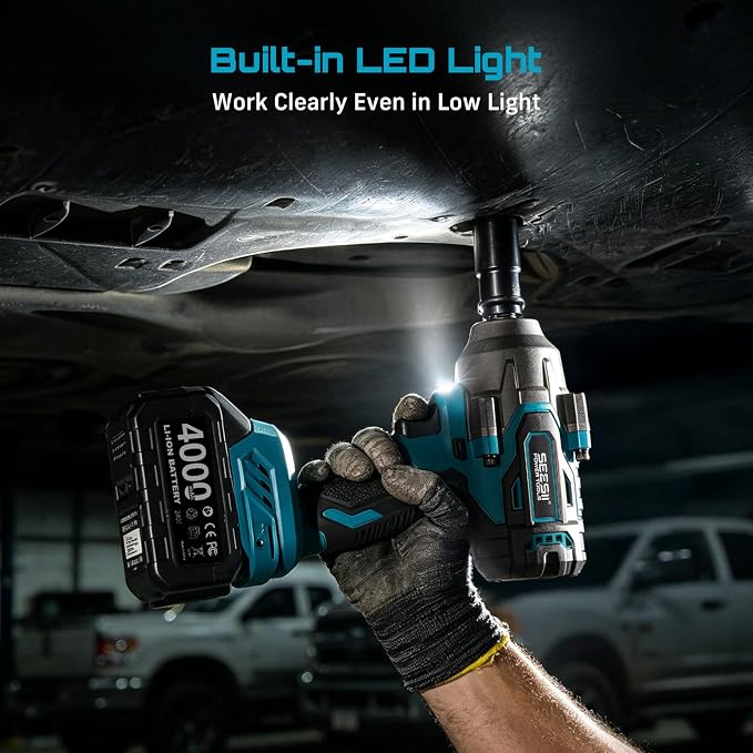 Seesii 1000N.m (738ft-lbs) Cordless Impact Wrench High Torque,1/2" Brushless Impact Gun w/Two 4.0Ah Battery,Fast Charger, 5 Sockets & Storage Case, Electric Impact Wrench for Car Truck,WH760