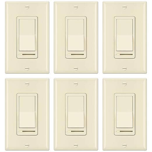 BESTTEN 6 Pack Dimmer Wall Light Switch, Compatible with Dimmable LED, CFL, Incandescent and Halogen Bulb, Single Pole or 3-Way Dimmer Switches, 120VAC, Decorator Wallplate Included, Almond