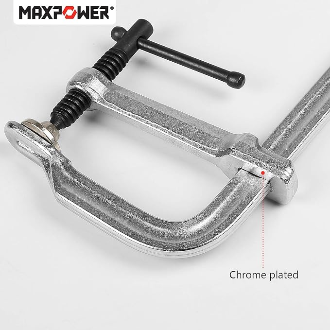 MAXPOWER 2-Pcs 12-inch F Clamp, 4-3/4" Throat, Forged Full Steel Bar Clamp