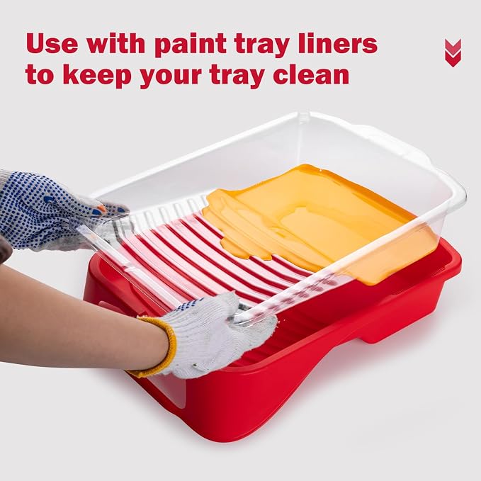 Mister Rui 9 Inch Paint Tray with Liner, 21 Pack, Sturdy Plastic Paint Tray with 20 Liners, Paint Pan Liners, Paint Roller Trays for Painting