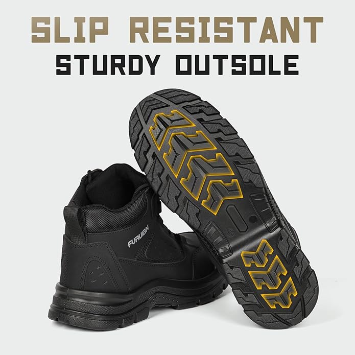 Furuian Steel Toe Boots for Men Women Comfortable Lightweight Work Boots for Men Slip Resistant High Top Steel Toe Safety Shoes Puncture Proof Indestructible Construction Shoes