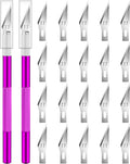DIYSELF 2 Pack Exacto Knife for Crafts, Precision Knife Exacto Blades, Hobby Knife for Models, Craft Knife for Scrapbooking, Carving Knife for Stencil, Art, 20 Extra Blades(Purple)