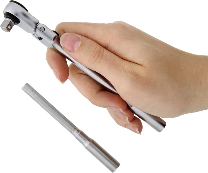 VIM Tools Flex Socket Ratchet to T Handle Wrench 3pc Set - 1/4in Small Ratchet Set with Socket Extension and Adapter