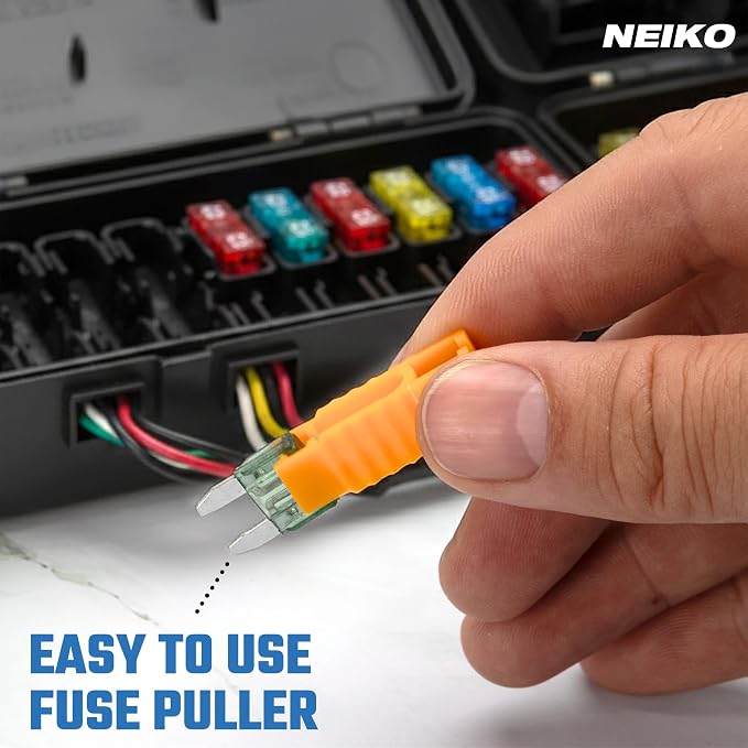 NEIKO 50503A Mini Car Fuses Assortment Set, 120pc, Fast Acting, Auto Fuses Kit, Standard Sizes, 2A, 3A, 5A, 7.5A, 10A, 15A, 20A, 25A, 30A, and 35 Amp, Marine Boat, RV, Car Fuse Kit, Fuse Puller