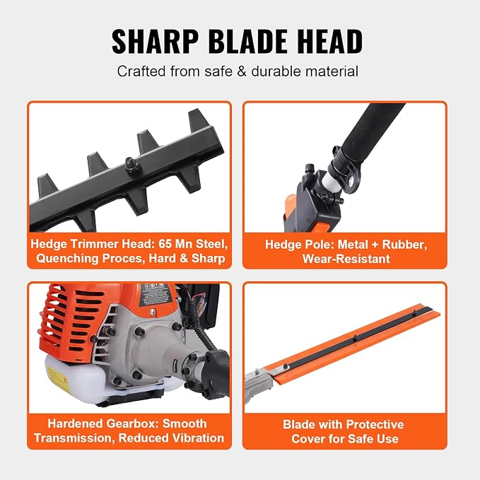 VEVOR 52cc Gas-Powered 6-in-1 Multi-Functional Trimmer - Hedge Trimmer, Brush Cutter, Weed Eater, Edger, Pole Saw & Chainsaw Pruner, EPA, CE & EMC Certified