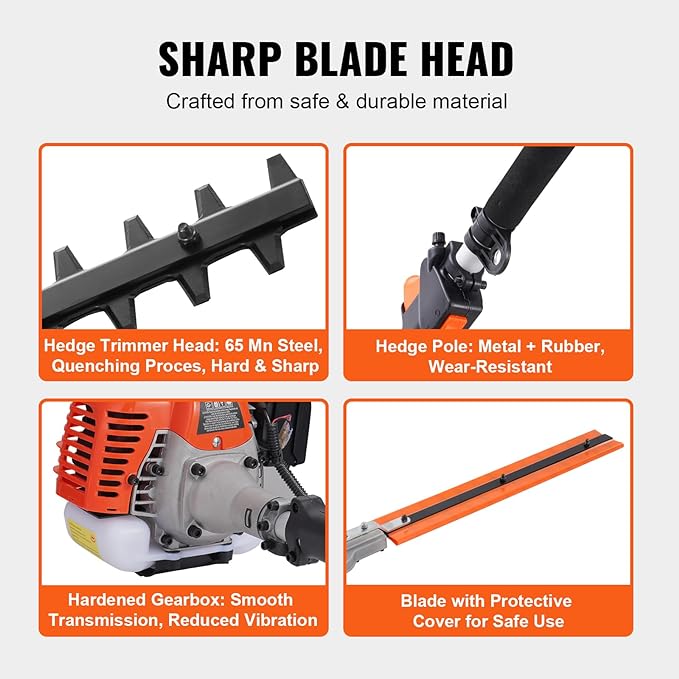 VEVOR 33CC 5-in-1 Multi-Functional Trimming Tools, Gas Hedge Trimmer, Weed Eater, String Trimmer, Brush Cutter, Edger, Pole Saw Chainsaw Pruner with Extension Pole