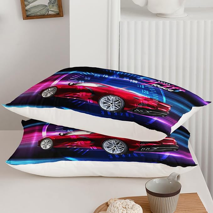 Axolotl Race Car Bedding Set King Size,Boys Extreme Sports Comforter for Kids Boys,3D Car Comforter,Cool Speed Racing Bedding,Race Sports Quilt Set 1 Duvet with 2 Pillowcases,All Season