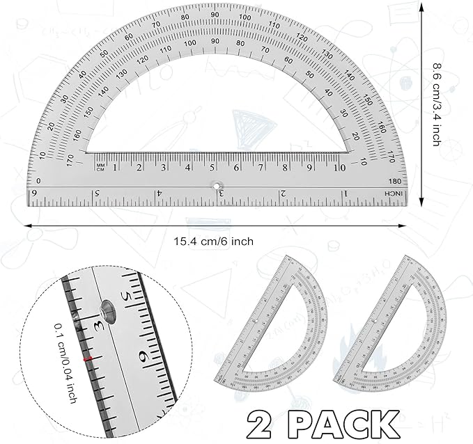 Zonon 2 Pcs 6 Inch Plastic Protractor Math Protractors 180 Degrees Angle Measurement, Translucent for Geometry Classroom Kid Student School Office Supplies (Grey)