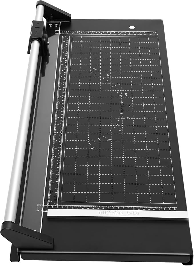 24 Inch Precision Rotary Paper Cutter, Desktop Office Paper Trimmer, Manual Straight Paper Trimmer with Roller Cutter Head and Round Blade for Photos, Cards, Decals