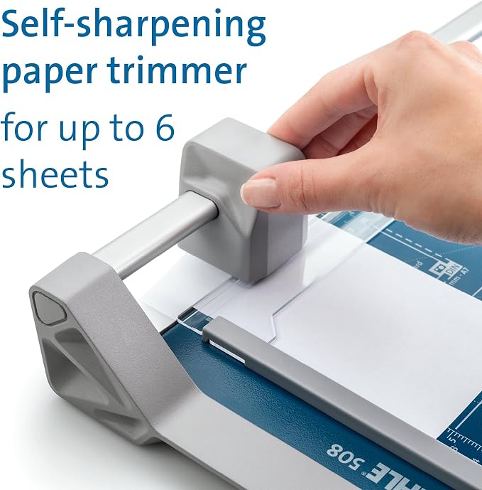 Dahle 508 Personal Rotary Trimmer, 18" Cut Length, 5 Sheet Capacity, Self-Sharpening, Automatic Clamp, German Engineered Paper Cutter