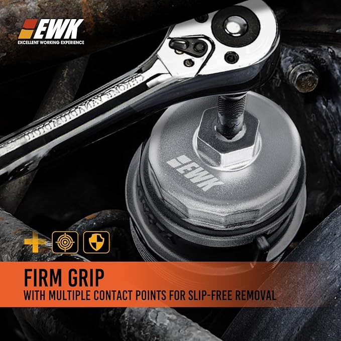 EWK 64mm Forged Aluminum Oil Filter Wrench with Drain Hose, Heavy-Duty Oil Change Tool for Toyota, Lexus, Scion 2.0L - 5.7L Cartridge Filters