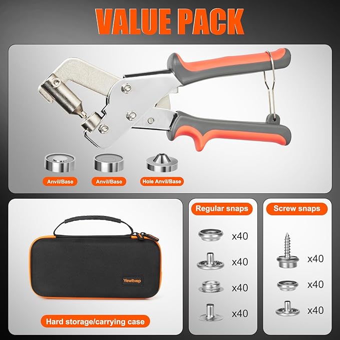 Heavy Duty Snap Fastener Tool with Case, Button Snap Replacement Kit Snap Tool with 80 Sets Metal Snaps Buttons for Fastening/Boat Cover/Tarps/Canvas/DIY/Leather/Sewing/Repair/Fabric