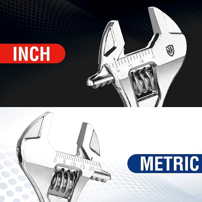 WORKPRO Adjustable Wrench, 4-inch Heavy Duty Spanner with Inch/Metric Scale, Premium Cr-V Steel, Chrome Plated