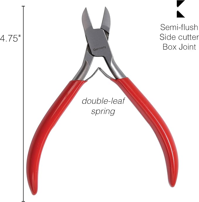 The Beadsmith Platinum Series German Semi-Flush Sidecutter, 4.75 inches (120mm) with Polished Steel Head, red PVC Comfort Grip Handle and Double-Leaf Spring, Tool for Jewelry Making