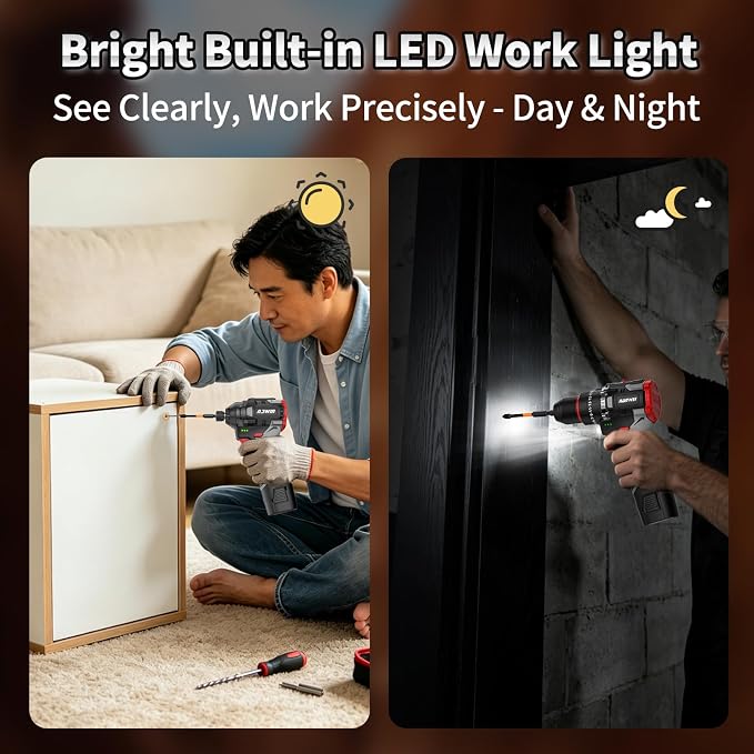 16.8V Cordless Drill & Impact Driver Combo Kit, 3/8" Drill & 1/4" Impact Driver, 2×2000mAh Batteries, for DIY Projects, Furniture Assembly & Home Repairs