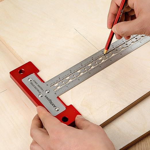 Precision Scriber T Square Ruler, T Square with Support Lips, Built in Scribe Notches, Stainless Steel Architect Ruler for Carpenter Work, Layout and Measuring Tools - 24inch