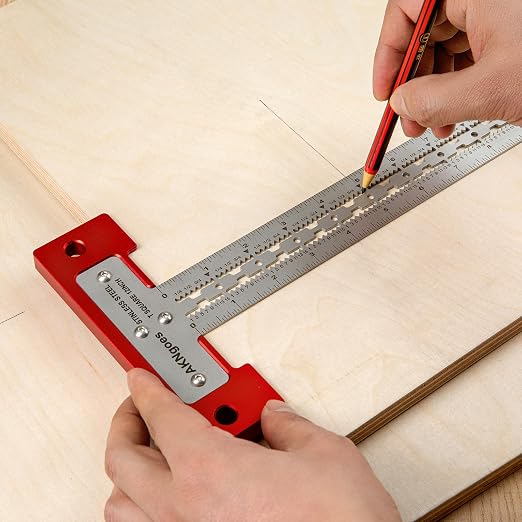 Precision Scriber T Square Ruler, T Square with Support Lips, Built in Scribe Notches, Stainless Steel Architect Ruler for Carpenter Work, Layout and Measuring Tools - 600mm