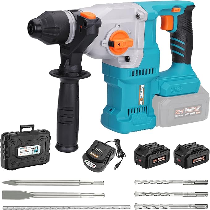 Berserker 1-1/8" SDS-Plus Cordless Rotary Hammer Drill for Concrete 111Plus | 2 x 20V 4.0Ah Lithium-Ion Battery Powered w/ 3A Charger,4 Functions Brushless Motor Variable Speed Safety Clutch Rotomartillo