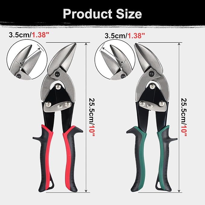 Aviation Tin Snips Set, Straight Heavy Duty Left and Right Tin Cutting Shears, 2-Piece Metal Cutters With Comfort Grips and Safety Latch