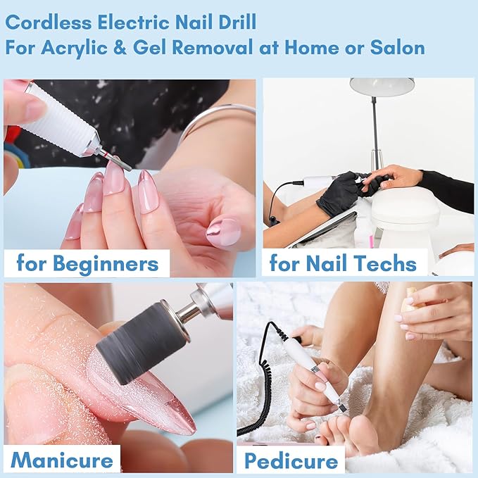 Makartt Cordless Electric Nail Drill, 30,000RPM E File for Acrylic & Gel Removal, 8.5H Battery, Quiet, LCD Display, Portable Nail Drill for Beginners & Nail Techs, Perlarie Pearly Pink